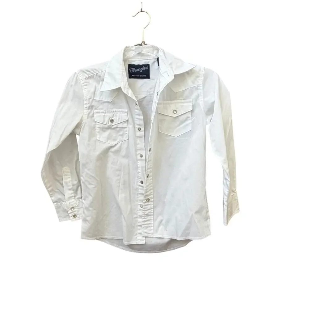 Wrangler Boys White Pearl Snap Shirt Size Medium 7-8 Western Cowboy Rodeo